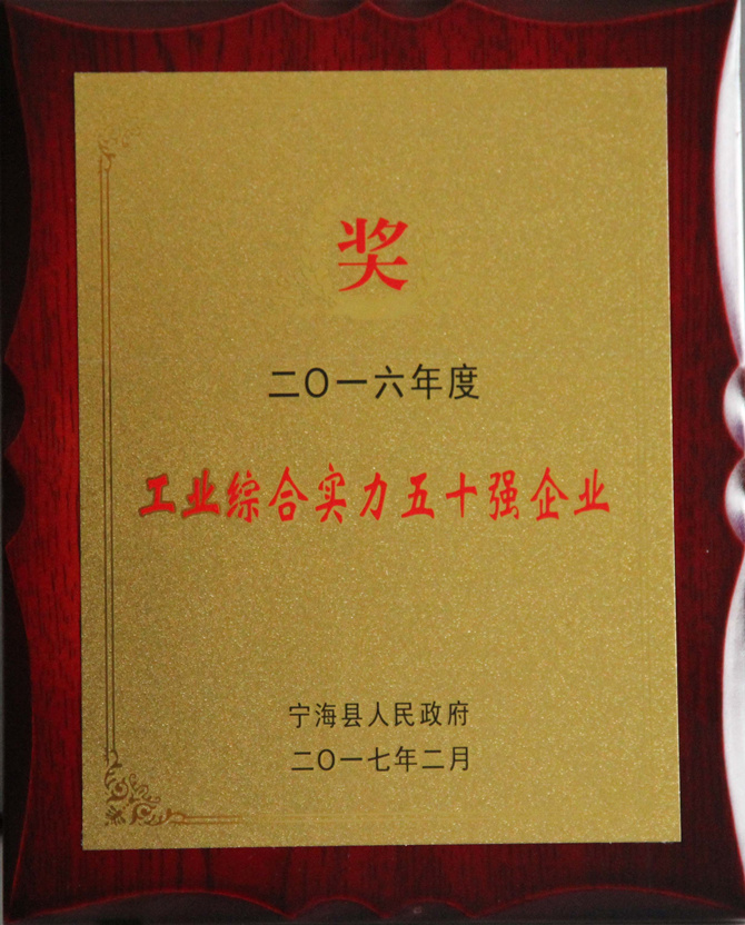 華寶公司榮獲“2016年度寧?？h工業(yè)綜合實力五十強”
